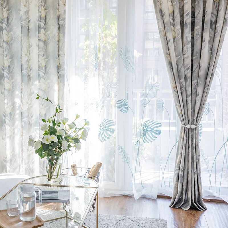 Modern Floral Print Curtain Drapes For Living Room Window Home