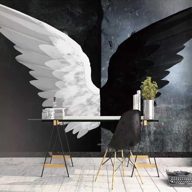 white and black angel wings