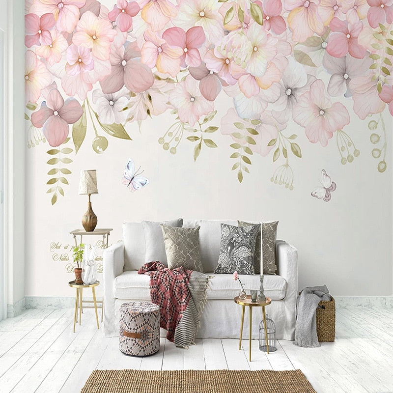 Pink Floral Wallpaper Mural