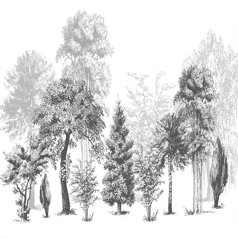 black and white art trees