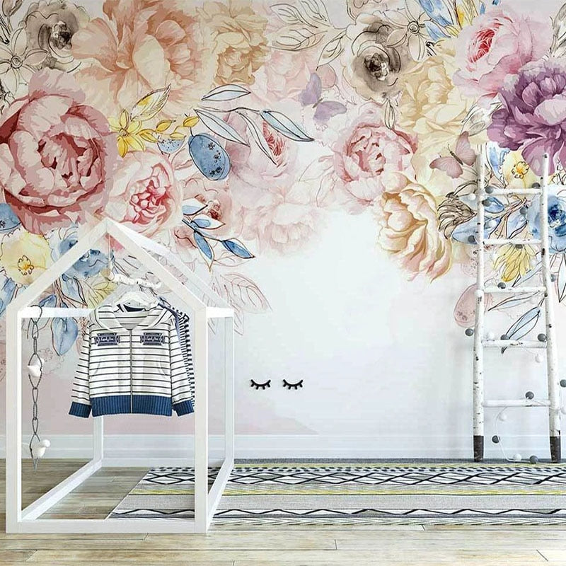 Custom Mural Wallpaper Modern Pastoral Pink Flowers