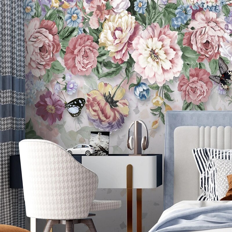 Custom Mural Wallpaper Modern Pastoral Pink Flowers