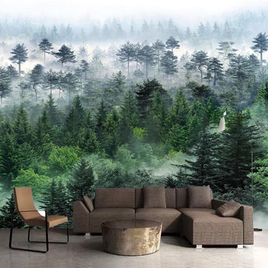 Foggy Pine Forest Wallpaper Mural • Wallmur®
