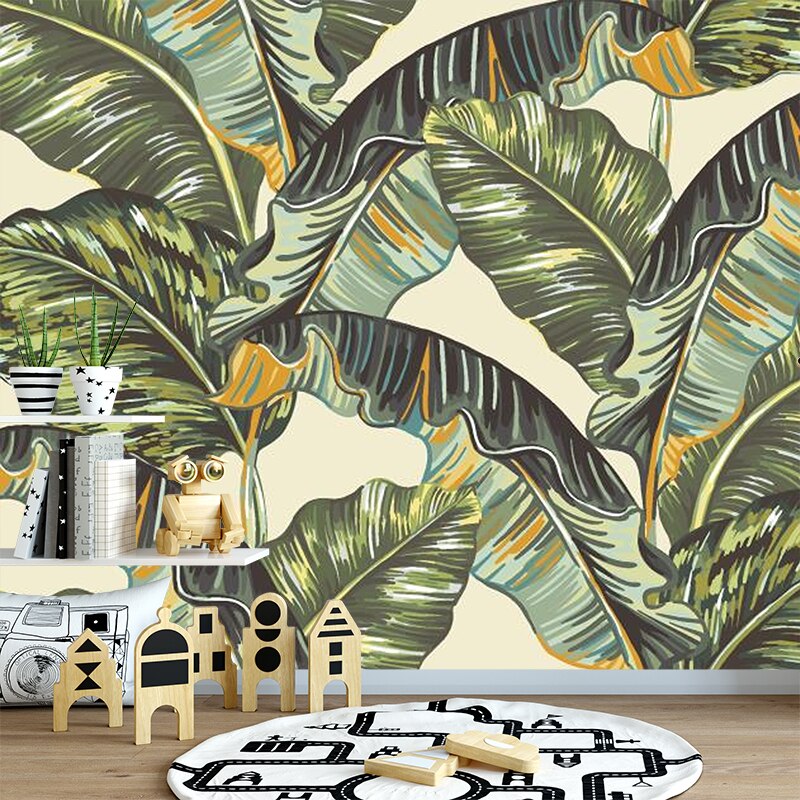 Custom Wallpaper Mural Water Color Tropical Banana Leaf Bvm Home