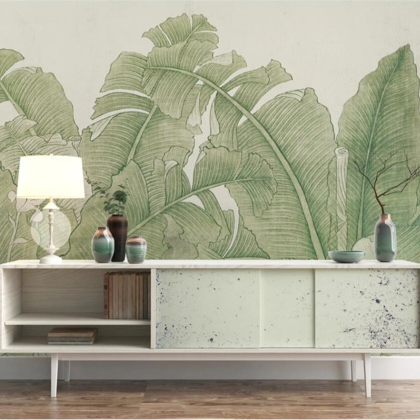 Custom Wallpaper Mural Vintage Style Tropical Banana Leaf | BVM Home