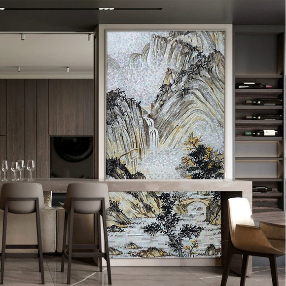 Custom Luxury Glass Mosaic Mural Mountain View