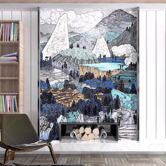 Custom Luxury Glass Mosaic Mural Mountain Village