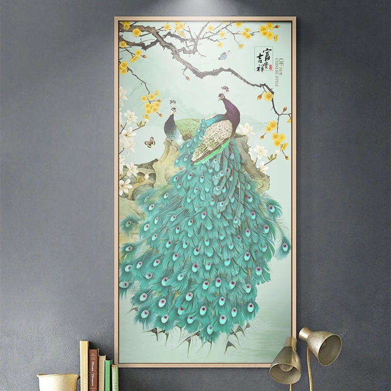 Custom Wallpaper Mural Chinese Style Peacock Flowers | BVM Home