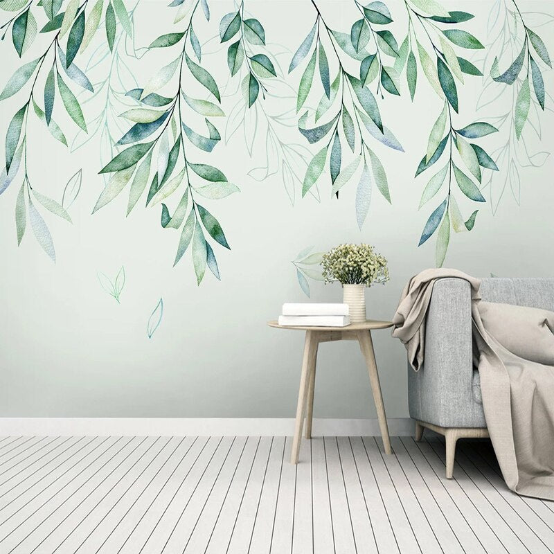 Custom Wallpaper Mural Hand Painted Green Leaves | BVM Home