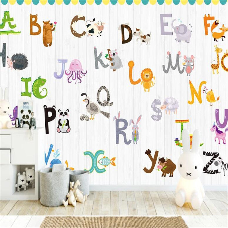 Custom Wallpaper Mural Nordic Animals English Alphabets | BVM Home