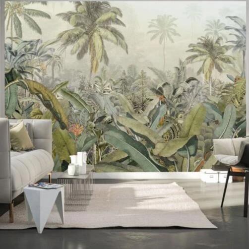 Retro Style Tropical Rainforest Leaf Custom Wallpaper Mural | BVM Home