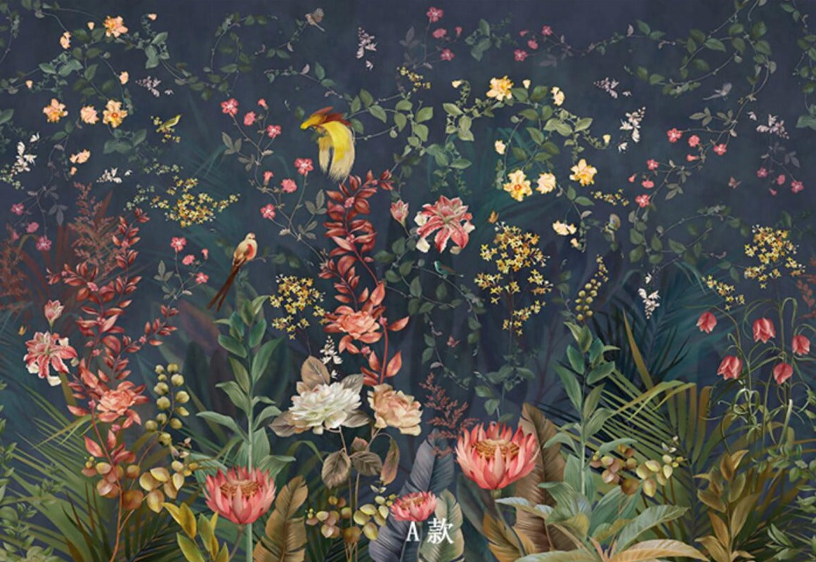 Custom Wallpaper Mural American Style Retro Flower and Bird | BVM Home