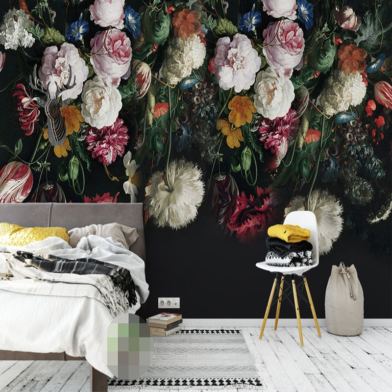 Custom Size Wallpaper Mural Retro Floral Wallcovering | BVM Home